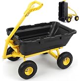 Sekey Garden Dump Cart, 1000 lb Capacity, Quick-Release Bed | Garden dump cart with four-wheel stability, quick-release dumping bed and easy-maneuver handle for soil, mulch and firewood.