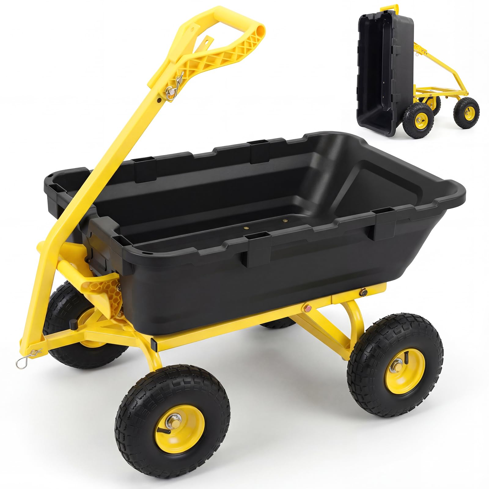 Sekey 1000lbs Garden Dump Cart for Seniors, Capacity Yard Wagon with Rubber Tires, Quick-Release Dumping & Easy-Maneuver Handle for Soil, Rocks, and Firewood, Black Image