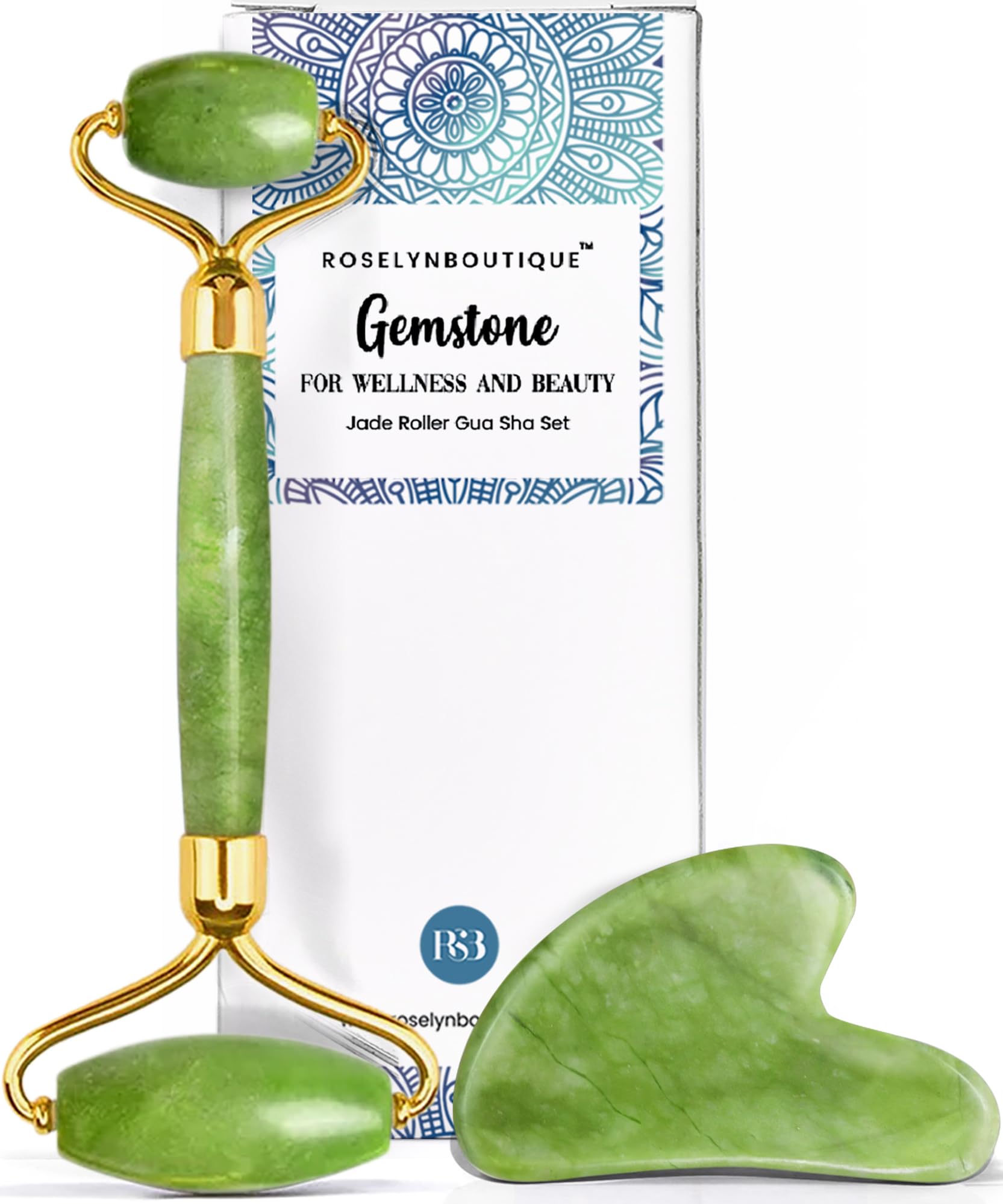 Photo 1 of ROSELYNBOUTIQUE Gua Sha Facial Tools & Face Roller for Wrinkless Natural Skincare Tool Jade Roller Guasha Tool for Face Facial Massager (Green)