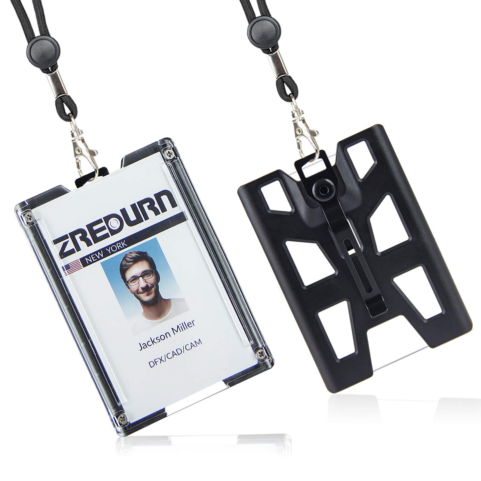 Badge Holder Wallet with Lanyard, Hard Plastic ID Badge Holder, Metal Clip and 4 Card Slot(2 Pack)