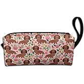 MOLIAN Dachshunds Floral Dogs Makeup Bag For Women, Portable Cosmetic Bag Zipper Pouch Travel Toiletry Organizer Bag