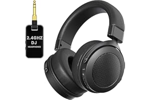 Rumoon 2.4GHz Wireless Headphones for Bass Guitar, 20ms Low Latency, Wireless Over Ear Headphones with 6.35mm & 3.5mm Jack for Studio Monitor & Mixing DJ AMP Keyboard, Pure Black