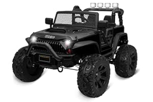 Kidzone 2 Seater Kids Large Ride On Truck 24V Battery Powered Electric Vehicle Toy Car with Parent Remote Control, Double Doors, Safety Belt, LED Lights, MP3 Music, DIY License Plate - Black