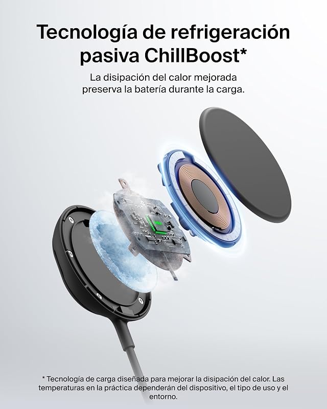 UltraCharge Cargador Inalámbrico Magnético Qi2 25W, Carga Rápida, Compatible con MagSafe, Refrigeración Pasiva y Soporte, iPhone 17 Series, Pixelsnap y AirPods Pro - Negro