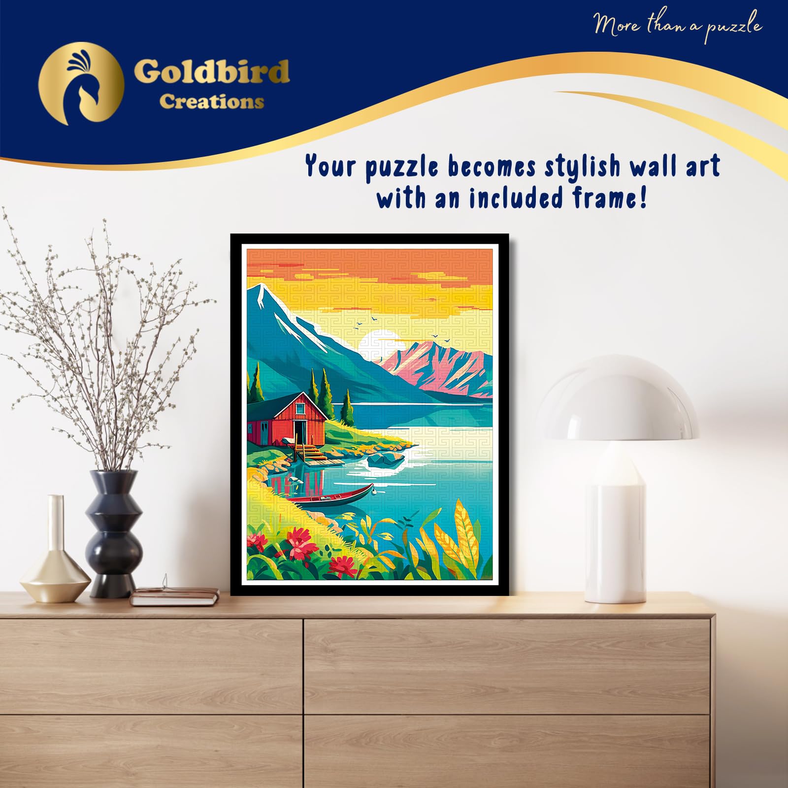 Magnetic Jigsaw Puzzles with Frame for Adults - Original Wooden Jigsaw Puzzle - Rompecabezas para Adultos - Landscape Wall Art Decor - Original Christmas & Birthday Gift (Waterside Lodge)