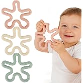 Fu Store 3pcs Coral Flower Teether Ring Baby Teething Toys Silicone Teether | Baby Teether Ring Toys for Babies 0-6 0-12 0-24 0-36 Months Easy to Grasp Clean Infant Teething Relief Soothing Sore Gums