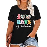 QAUN 100 Days of School Shirt Women: Plus Size Teacher Shirt 100 Days Gift T Shirts Short Sleeve Tops