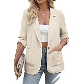 ELLEVEN Womens Linen Blazer Casual Long Sleeve Lightweight One Button Jackets Spring Summer Suit