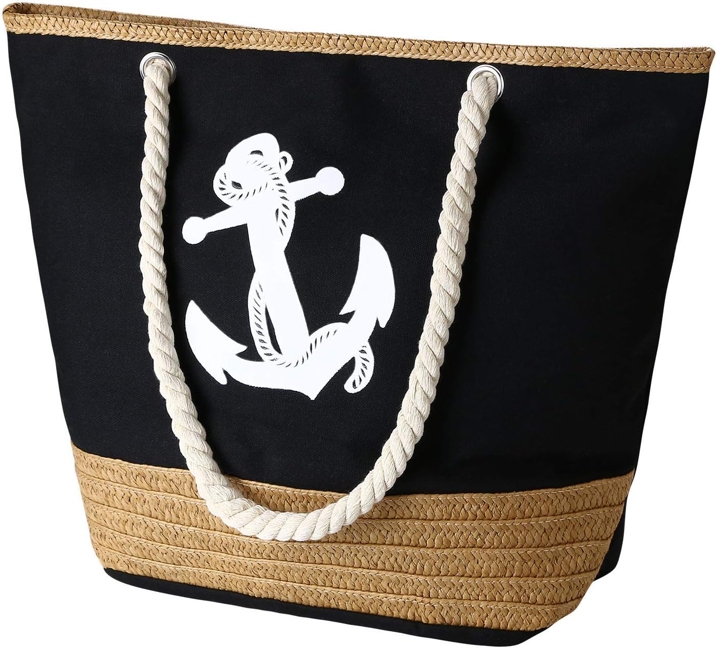 flintronic Women Beach Bag, #3 Black Anchor, 45cm x 32cm 14cm