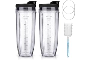 REVORIT Ninja Blender Cups Replacement 32 oz Cups Kit with Sip & Seal Lids BL450 BL480 BL486 BL487 BL492 BL494 BL642 BL682 NN100 BL2012