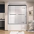 GETPRO Bath Tub Shower Door 56-60 in. W x 62 in. H Semi-Frameless Tub Door for Shower, Double Sliding Bypass Glass Shower Doors for Bath Tub with 5/16 inch Tempered Glass Matte Black