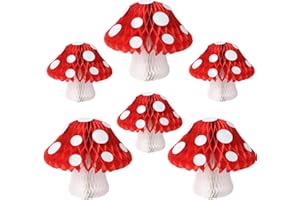 YUNXUAN Mushroom Party Decorations, Mushroom Shaped Honeycomb Paper Lanterns for Birthday Party Garden Room Decor Pack of 6