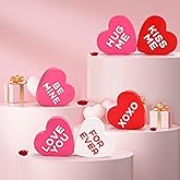 Valentines Day Decorations Wooden Sign, 6 Piece Small Heart Shaped Decor, Love Candy Table Centerpiece for Tiered Tray, Home,
