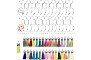 33 Set 2 Inch Acrylic Keychain Blanks Kit Including Round Clear Acrylic Blanks, Keychain Tassels, Key Rings, Jump Rings for D