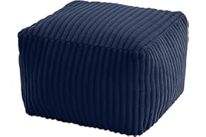 MeMoreCool Square Stuffed Pouf Ottoman Foot Rest, Stripe Furry Floor Pouf Foot Stool with Foam Chunk Filling, Soft Fluffy Stuffed Ottoman Footrest for Living Room, Faux Fur Navy