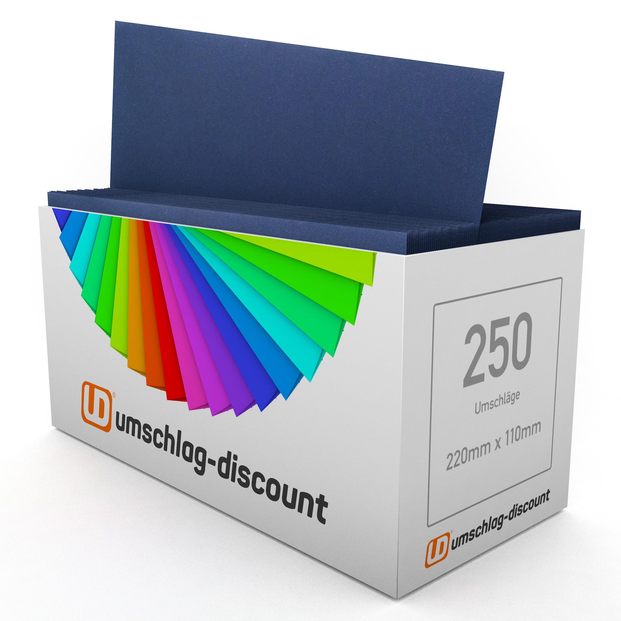 umschlag-Discount - 250 Envelopes DIN Long 220 mm x 110 mm, Azure Blue, Royal Blue, Dark Blue, Peel and Seal