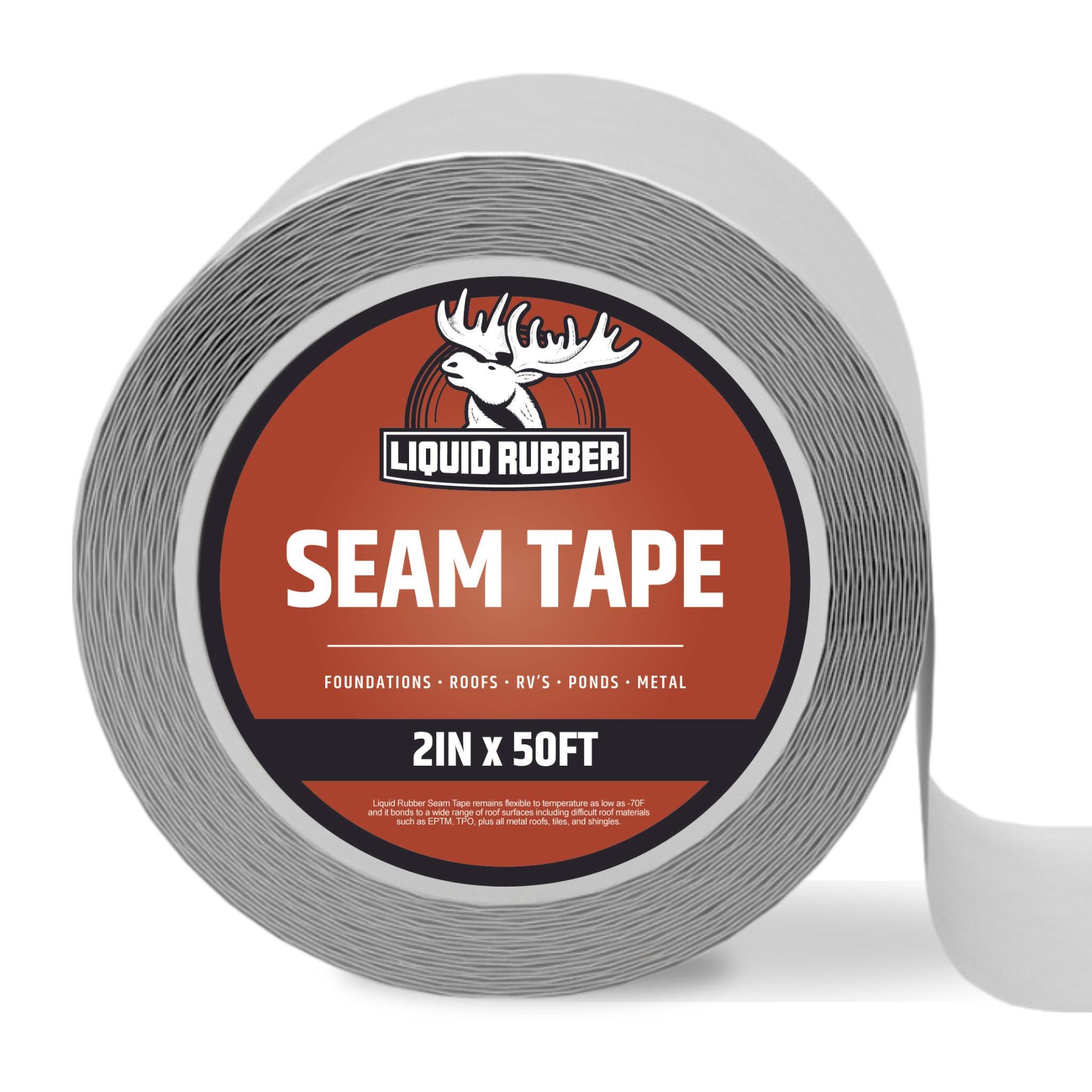 L R Liquid Rubber Peel and Stick Seam Tape - Fix Leaks, Repair and Restore Roof Joints and Tears, Bonds to EPDM, Metal, Tiles, Shingles, Wood, and Fiberglass Easy to Use, 2 Inch x 50 Foot Roll
