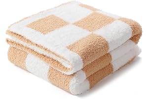 Kloovete Checkered Microfiber Reversible Blanket, Fluffy Fuzzy 3D Chessboard Grid Toddler Blanket, Ultra Soft Gingham Plush Blankets for Newborns Infants and Toddlers 30''x40'' (Cider)