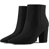 Rollda SUEDI Women's Pointed Toe Ankle Boots Chunky High Heel Ankle Booties Side Zipper Short Boots