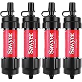 Sawyer Products SP1204 MINI sistema de filtragem de água, filtro e êmbolo de limpeza, pacote com 4, vermelho
