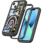 GUGU6JI Street Fashion Blue Green Shark Design Compatible iPhone 14 Case, iPhone 13 Case for Boy Man Luxury Shockproof Rugged Cover Dual Layer Soft TPU + Hard PC Bumper Full-Body Protective Case