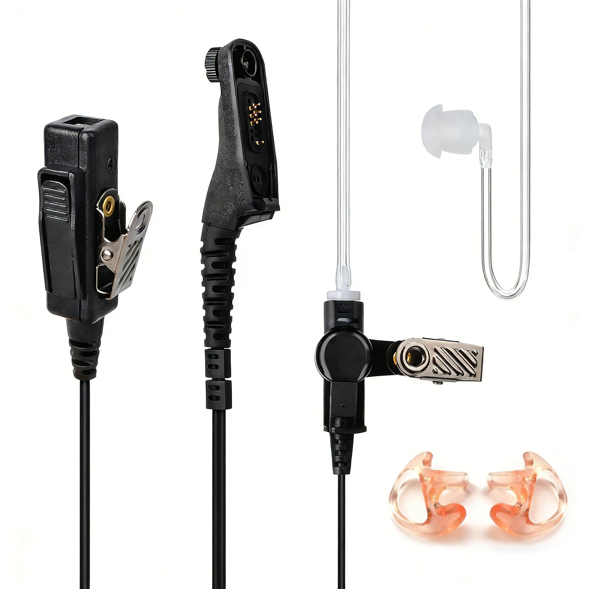 HYS Covert Acoustic Tube Security Bodyguard Earpiece Headset PTT Mic Compatible with Motorola DP3400 DP3600 DP4400 DGP4150 DGP6150 XiR P8268 Multi Pin Two Way Radio (Black) โ image 1