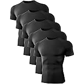 Dalavch 5 Pack Men’s Compression Shirts Short Sleeve Cool Dry Sports Athletic Workout Base Layer Undershirt T-Shirt Tops