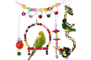 Bird Parakeet Toys, PietyPet 5 pcs Bird Toys Parakeet Cage Accessories, Swing Hanging Standing Chewing Toy for Parakeets, Cockatiel, Parrot