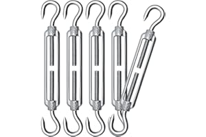 Hook & Hook Turnbuckles Twours 304 Stainless Steel Heavy Duty Turnbuckle Wire Rope Cable Tensioner Adjustable C to C Turnbuckle for Shade Sail (1/4" (M6) - 5PCS)