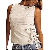 Floerns Women's Old Money Side Tie Tank Top Crew Neck Sleeveless Casual Going Out Tops