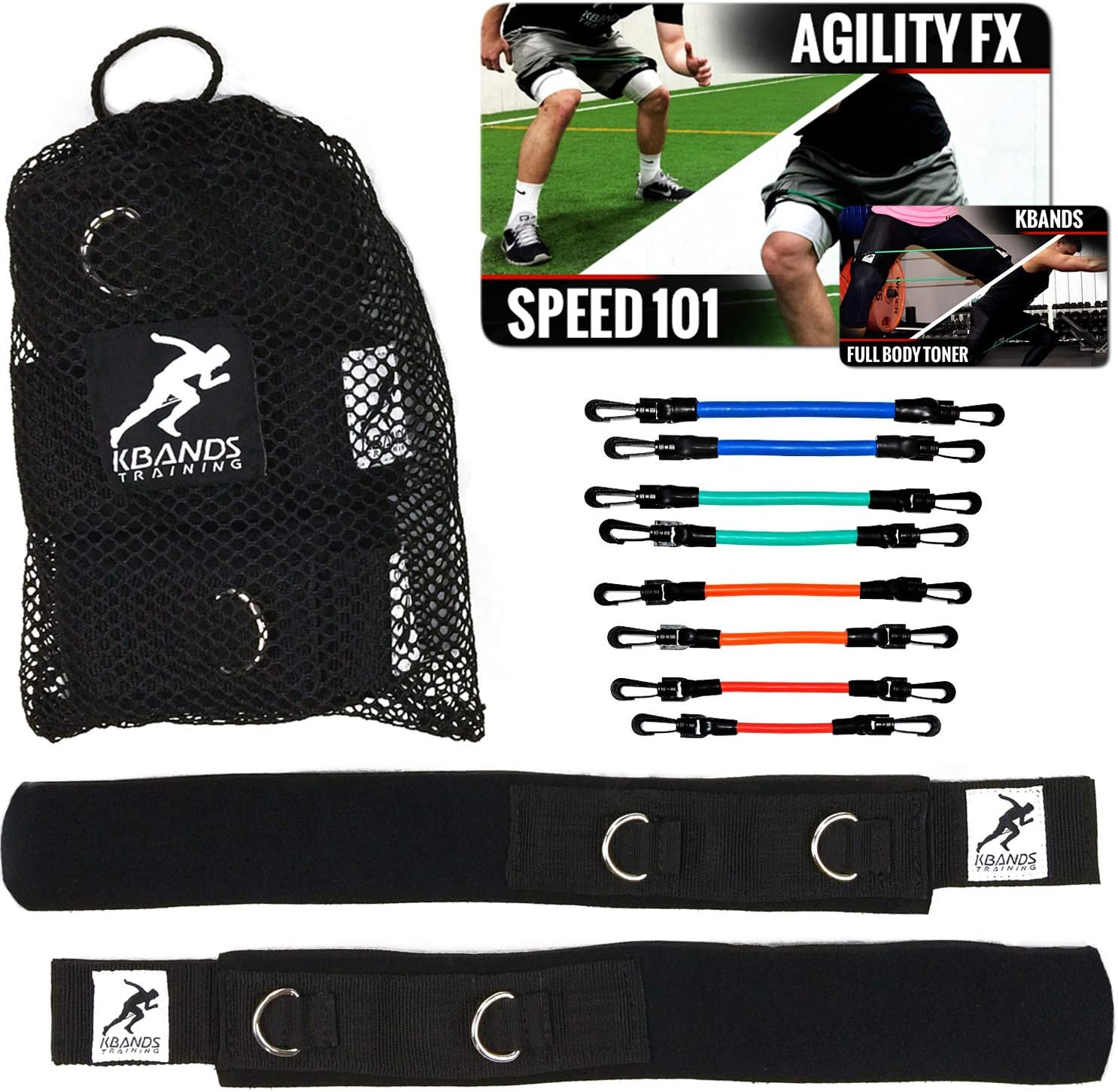 Kbands | Speed and Strength Leg Resistance Bands | Includes Speed 101 and Agility FX Digital Training Programs - Sizes for Youth, Intermediate, and Advanced Athletes