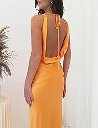 Satin Cowl Neck Sleeveless Backless Maxi Wedding