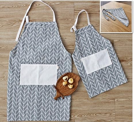 Amazon Ansimple 親子エプロン お揃いの三角巾付き 4点セットでお得 親子おそろいのおしゃれ 親子ペア 男女兼用 家庭 学校 ママ会 お誕生日会 プレゼント グレー菱形 三角巾付き エプロン オンライン通販