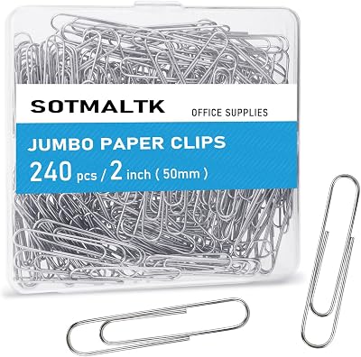 SOTMALTK Jumbo Paper Clips 240pcs 50mm Large Silver Office School Clips