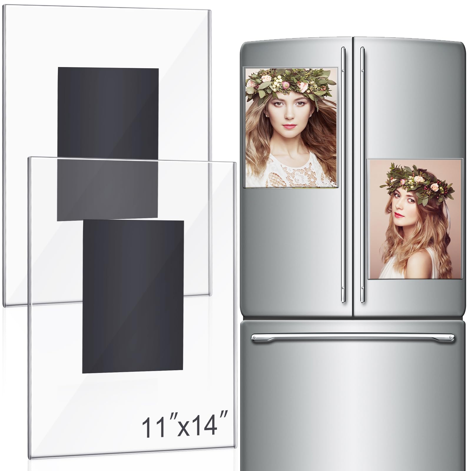 Photo 1 of CroBlissful 2 Pcs Acrylic Magnetic Photo Frame for Fridge Large Magnetic Picture Frames Clear Magnetic Acrylic Frame for Locker Cubicle Display Children Artworks and Schedules (11 x 14 Inch)