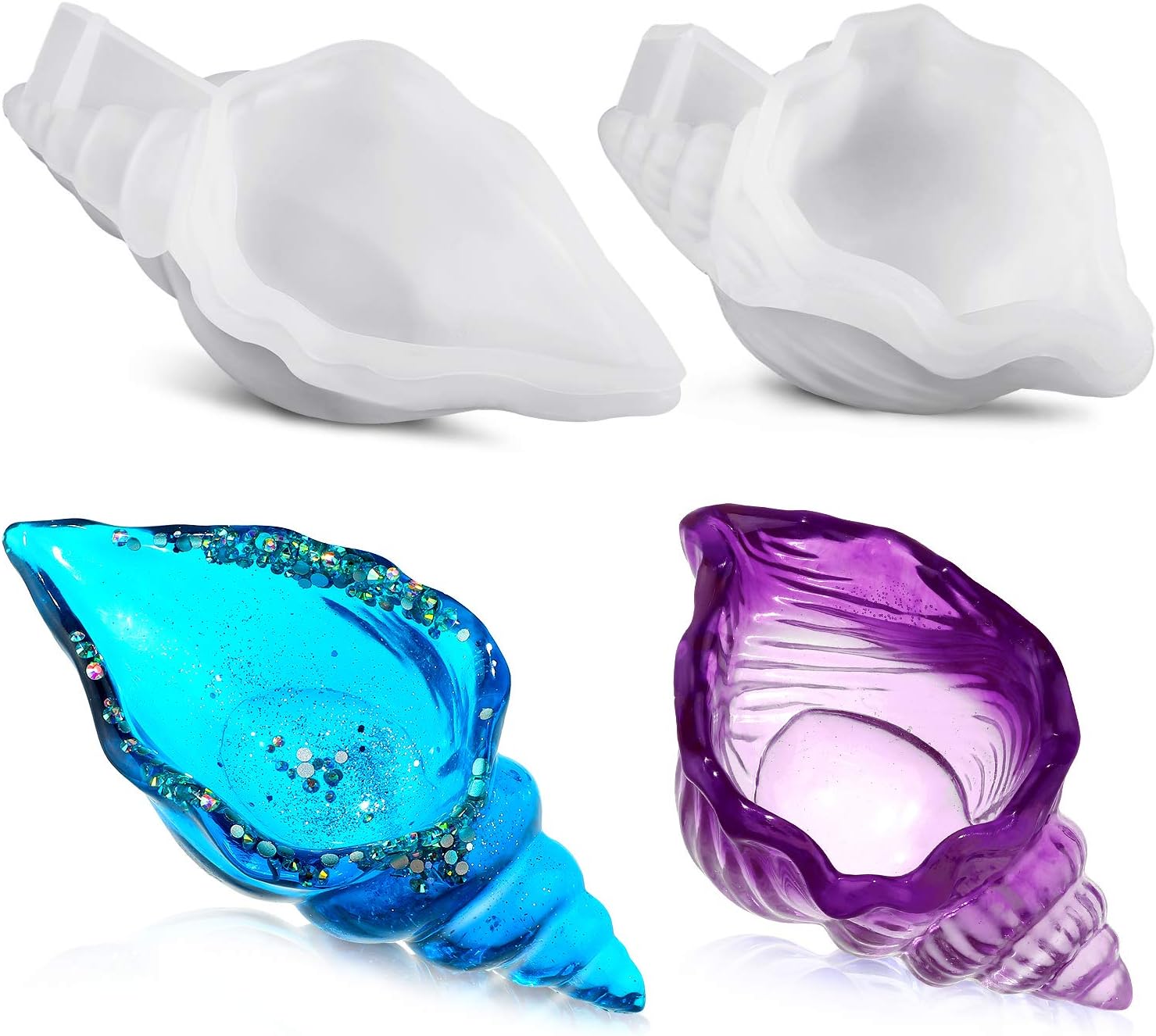 2 Pieces Silicone Resin Molds Epoxy Casting Conch Mold Sea Snail Tray Moldfor Making Jewelry Tray Dishes Storage Home Decor Resin Crafts Holding Jewelry or Small Items