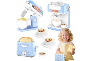 EHOME Pretend Play Kitchen Appliances Toy Set with Coffee Maker Machine, Mixer and Toaster, Play Kitchen Accessories with Sound & Light Birthday Gifts for Kids Age 3+ Boys and Girls
