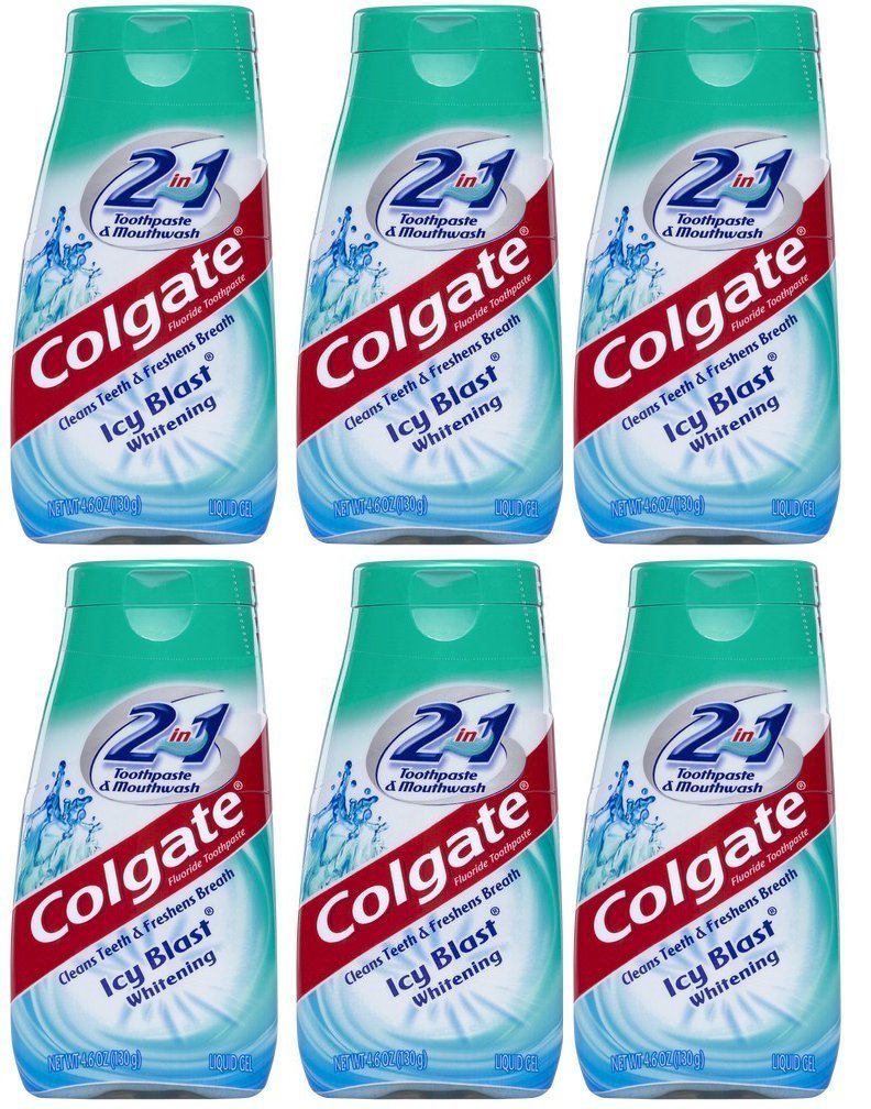 Colgate 2-in-1 Toothpaste & Mouthwash, Whitening Icy Blast, 4.6-Ounce Tubes (Pack of 6)