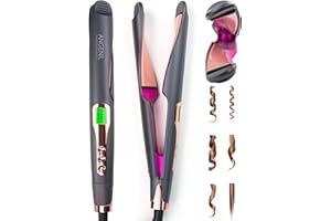 ANGENIL Pro Twist Ceramic Flat Iron 1 Inch, Dual Voltage Hair Straightener and Curler 2 in 1, Multi-Stylers Round Flat Iron Hair Curling Iron, Fast Heating LCD Display, 11 Adjustable Temp (250℉-450 ℉)
