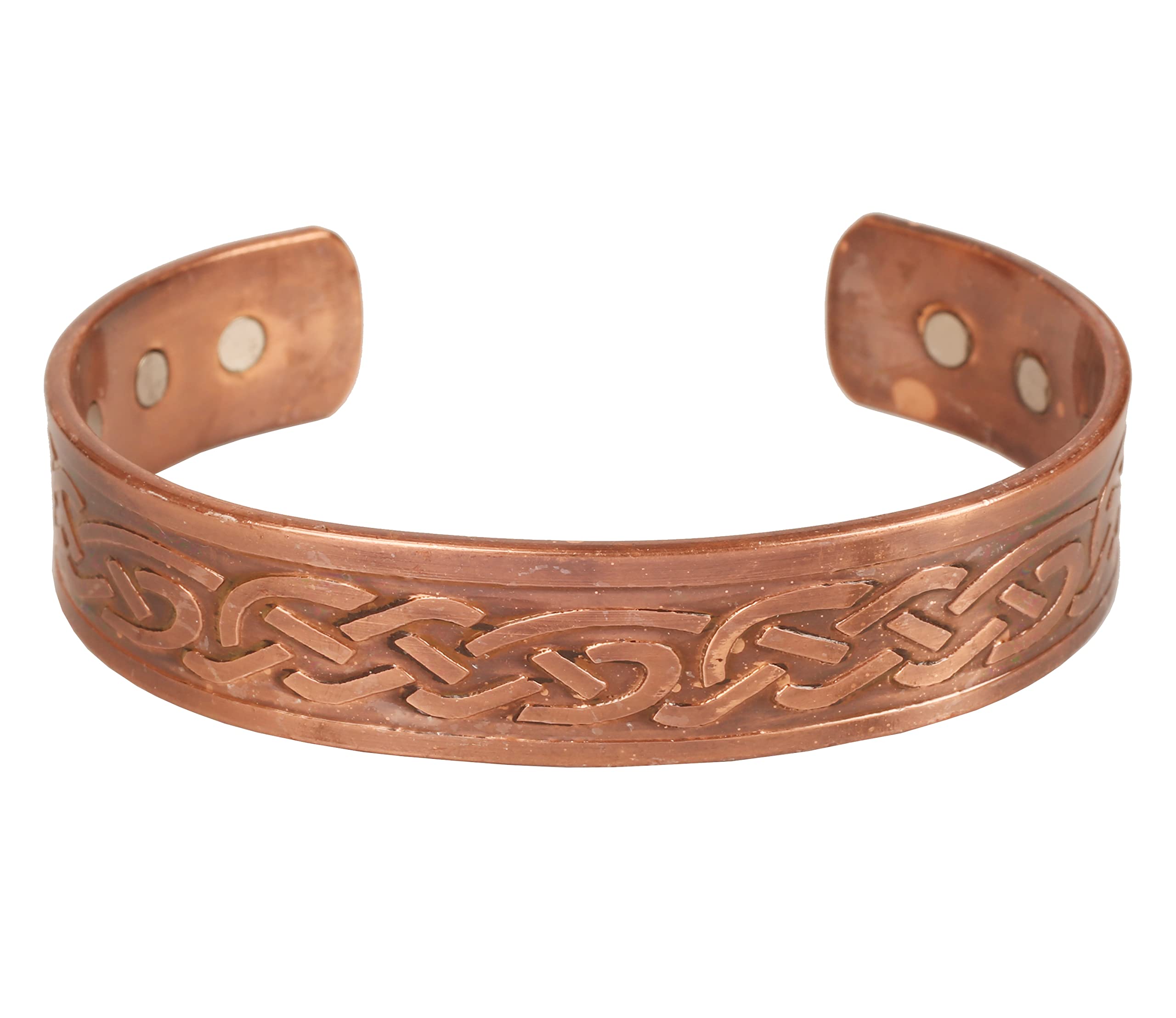 Touchstone handcrafted magnetic copper bracelet. Hand forged with solid and high gauge Tibetan style engraved cuff pure copper jewelry for women men. Magical Celtic Design.