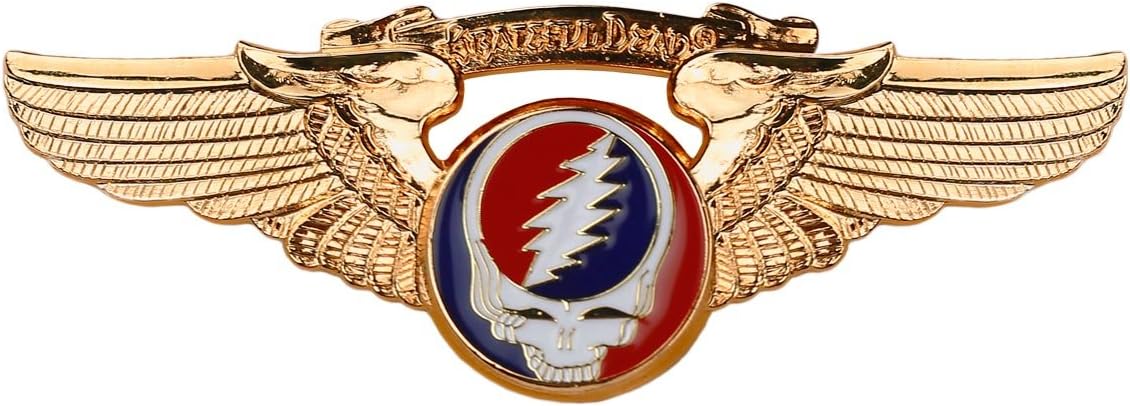 Grateful Dead Gold Plated Steal Your Face Large Pilot Wing Pin