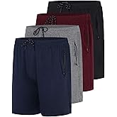 Real Essentials 4 Pack: Men's Mesh 7" Athletic Zipper Shorts Workout Gym Running Basketball (Big and Tall Available)