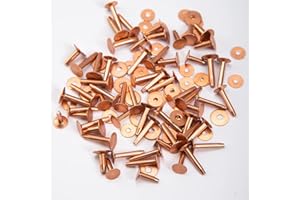 WUTA 100 Pcs Copper Rivets & Burrs, Leather Copper Rivet Fastener Solid Brass Rivets Studs Permanent Tack Fasteners for Leath