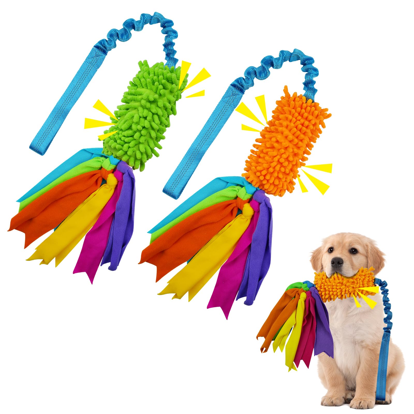 ASOCEA 2 Pack Dog Tug Toy Dogs Bungee Fleece Rope Toy Interactive Puppy Training Chew Toy Squeaky Tug of War Toys for Small Medium Large Dogs Chasing Exercising