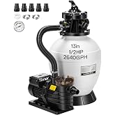 VIVOHOME 13 Inch Sand Filter Pump for in/Above Ground Pools | up to 14,000 Gallons, 1/2 HP 2640 GPH, 7-Way Valve, 55 lb Sand Capacity, Heavy-Duty Rust-Resistant Housing