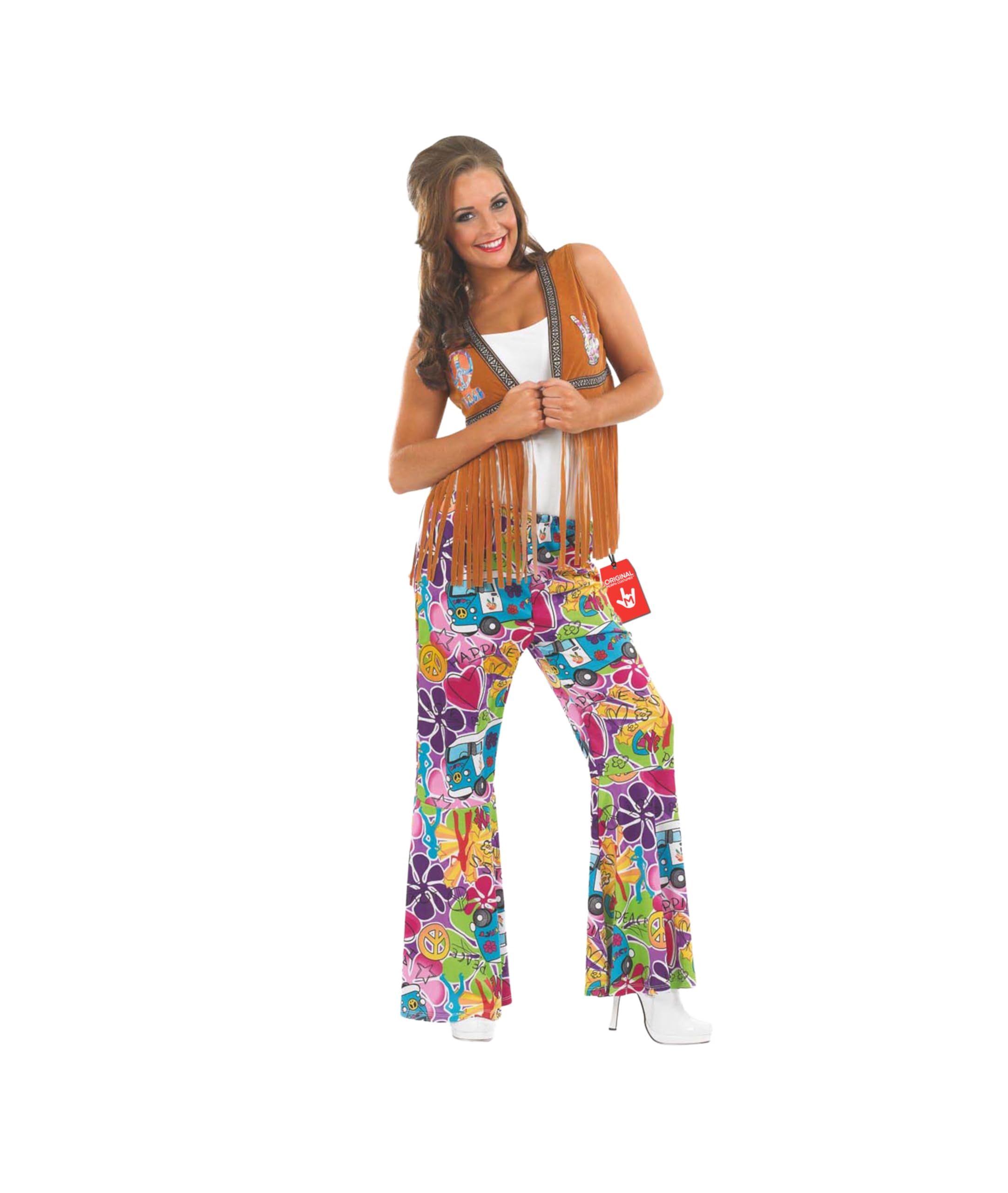Fun Shack Hippie Waistcoat 70s Fancy Dress Costume for Women, Hippy Outfit for Festivals and Parties, Medium
