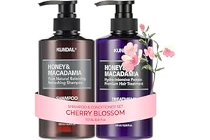 KUNDAL Korean Shampoo and Conditioner Set [Cherry Blossom] Salon-quality, Long Lasting Scent, Moisturizing, Sulfate-Free, Argan & Macadamia Oil, Korean Hair care,16.9 fl oz each, Stocking Stuffers