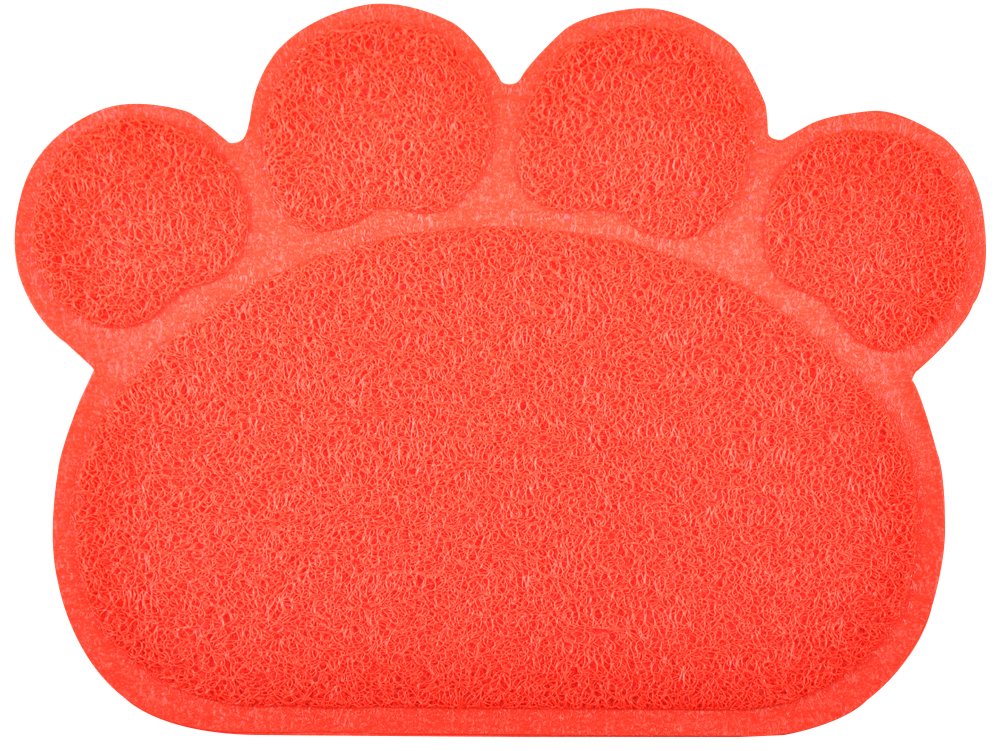 Paw-Shaped Cat Litter Tray Mat,40x30 cm (Scarlet)