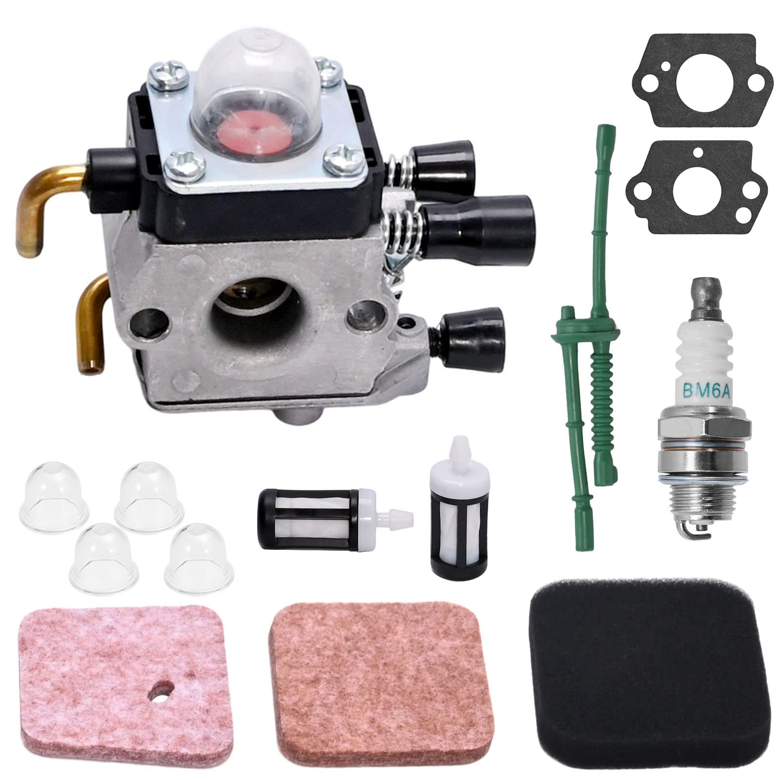 Hoypeyfiy C1Q-S97 Carburetor Carburettor Replacement for FS55 FS55R FS55C FS45 FS75 FS80 FS85 HS75 String Trimmer C1Q-S143 C1Q-S153 C1Q-S186 with Air Filter Fuel Line Kit