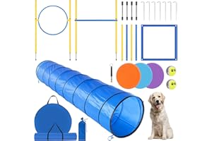 LAMPTOP Dog Agility Training Equipment, Obstacle Course Training Starter Kit for Dog Play, Pet Outdoor Games with Tunnel, Wea